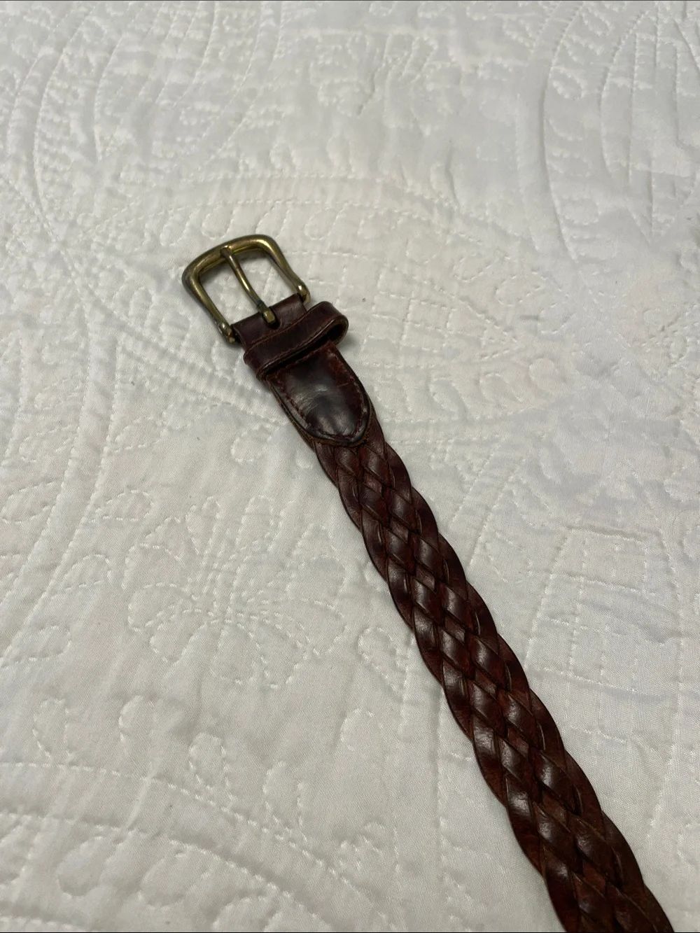 Men’s Braided Leather Woven Belt with Antique Gold Color Buckle Large